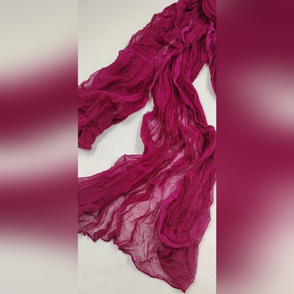 Vintage Chiffon Magenta  Pink Long Scarf - Picture 2 of 10
